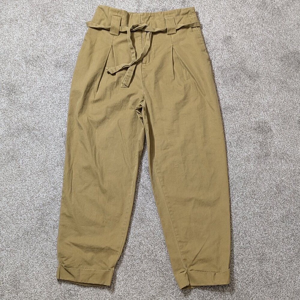 FOREVER 21 Tan Brown Pleated, Belted, High Rise Casual Zip Twill Pants; Size L